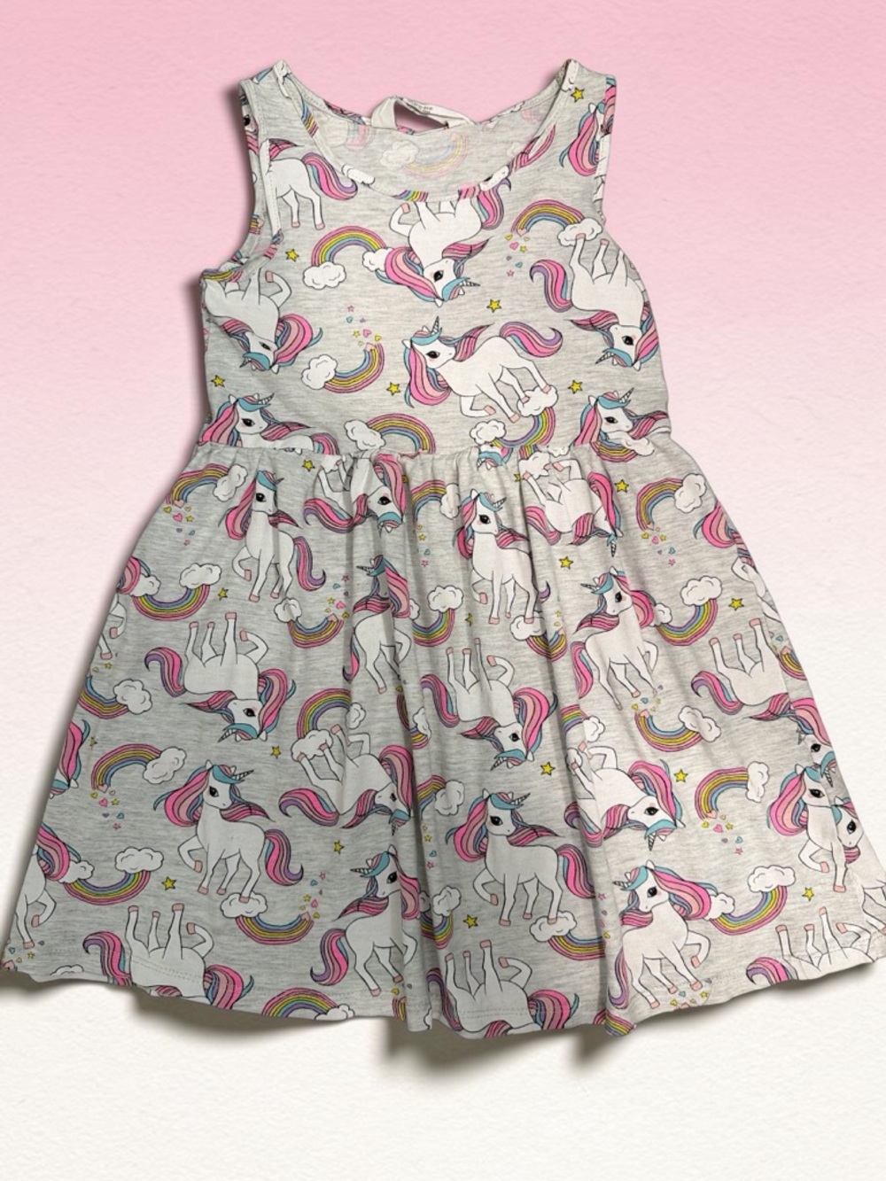 H&M Gray Unicorn Print Tank Dress with Pink Accents